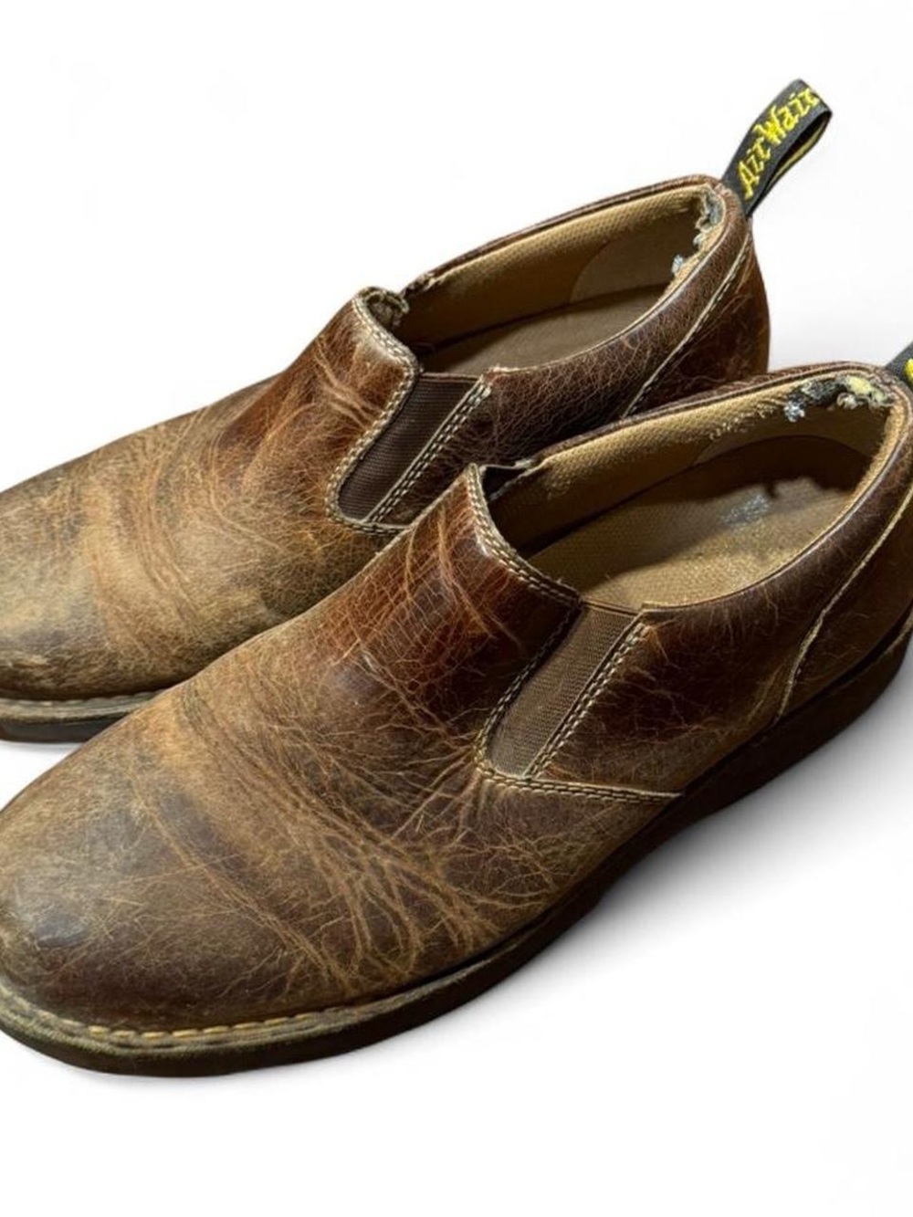 Dr. Martens Maclean Brown Distressed Leather Slip On Chelsea Loafers